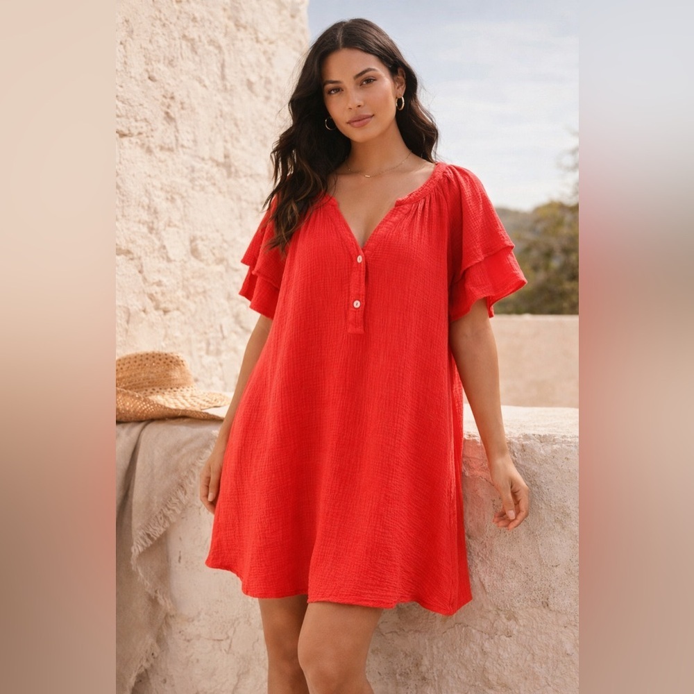 Cynthia Rowley Coral Cotton Gauze Shift Dress 1X